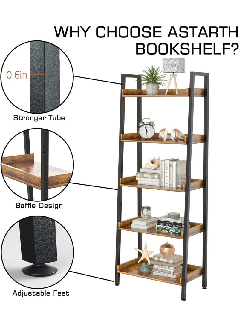  CityRiya-Long رف تخزين من 5 طبقات، رف كتب، خزانة كتب سلم، أرفف مطبخ كبيرة، رف كتب صناعي، رفوف وحدات للمكتب المنزلي، منظم رف تخزين العرض لغرفة النوم، غرفة المعيشة، (بني) - Image 3